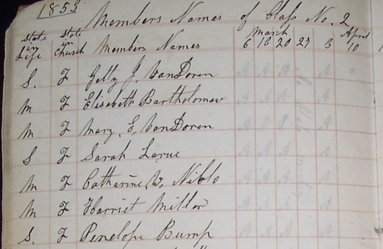 Brooks Grove Sabbath School record book page